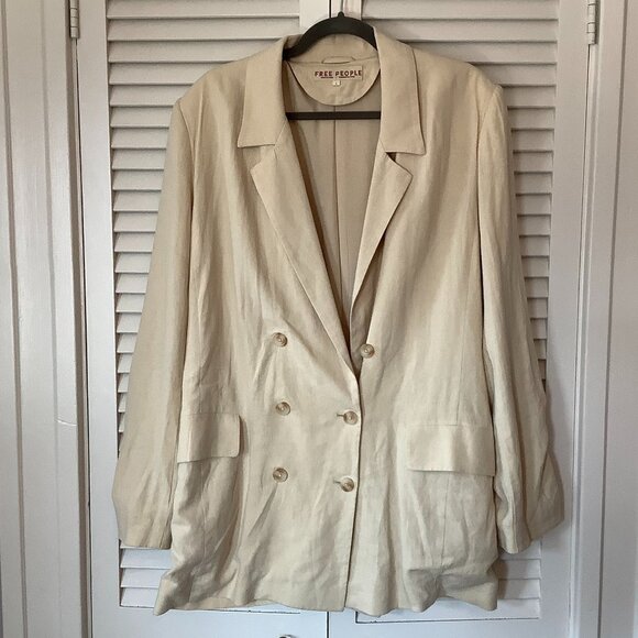 Free People oversized Olivia jacket blazer double-breasted cream large *no belt* - Picture 2 of 11